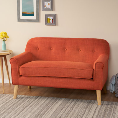 Classic Button-Tufted Two-Seater Loveseat With Rolled Arms And Sturdy Birch Legs For Elegant Comfort.
