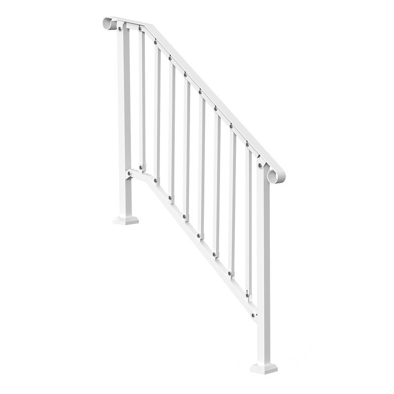 Rampe d'escalier blanche réglable en acier au carbone pour 3 à 4 marches, capacité de charge de 220 lb, rampe extérieure et intérieure avec trousse d'installation pour porche, terrasse et marches en béton