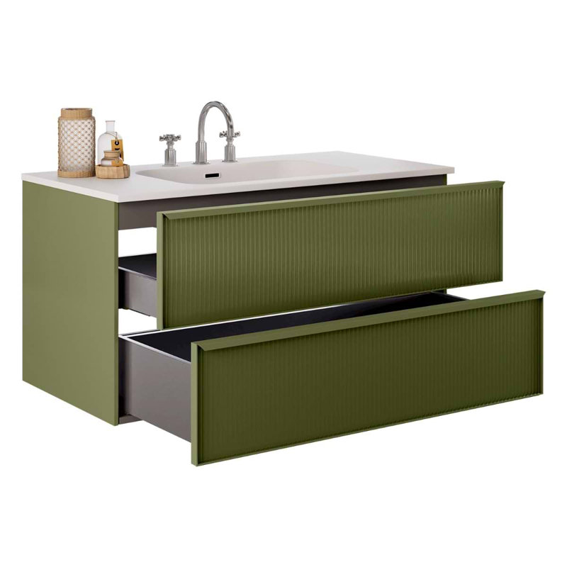 Astor 42" Single Vanity With Integrated White Solid Surfacetop, Olive Green, 42"