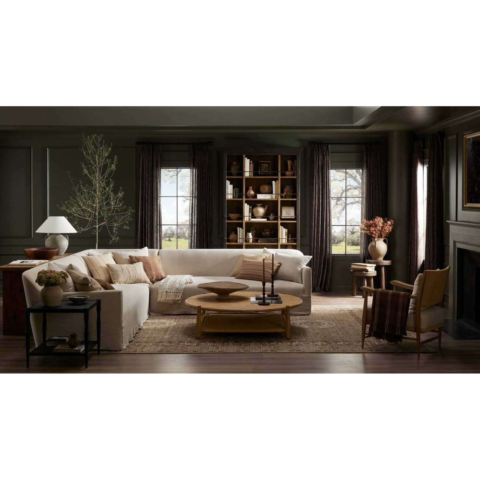 Salvador 59" Oak Coffee Table, Aged Smoked Oak Resawn