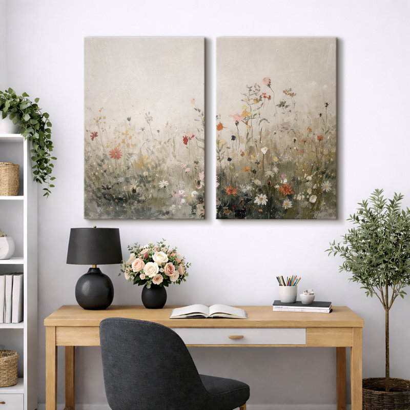 «Minimal Wildflower Meadow», art de chambre à coucher, impression sur toile encadrée, H 36 po x l 48 po, Toile tendue