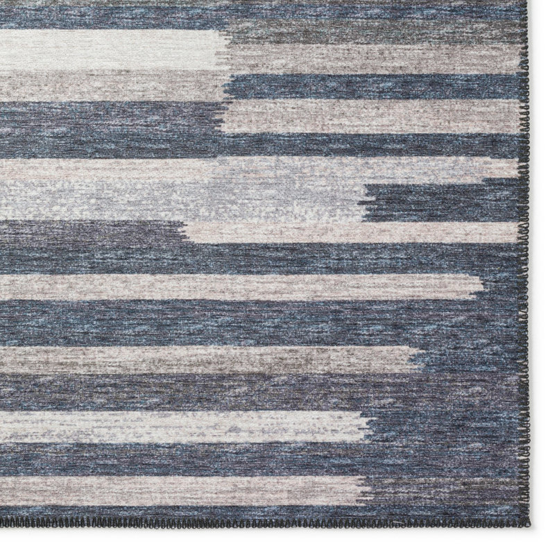 Tapis abstrait gris / bleu / blanc tissé à la machine, Tapis de couloir 2 pi 3 po x 7 pi 6 po