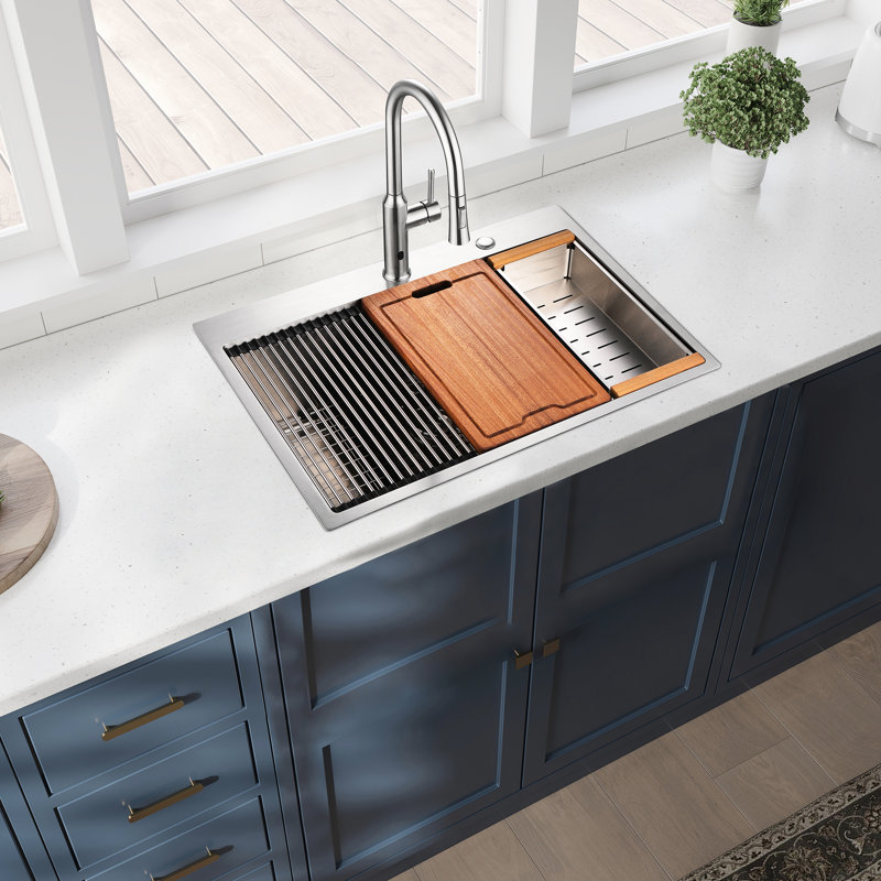 Évier de cuisine en acier inoxydable 33 x 22 x 10 po: encastré avec espace de travail de luxe pour la cuisine: poste de travail 33 x 22 x 10 po