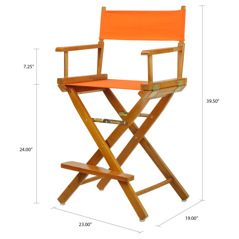 Chaise de réalisateur pliante 24 po, Tangerine, Chêne miel