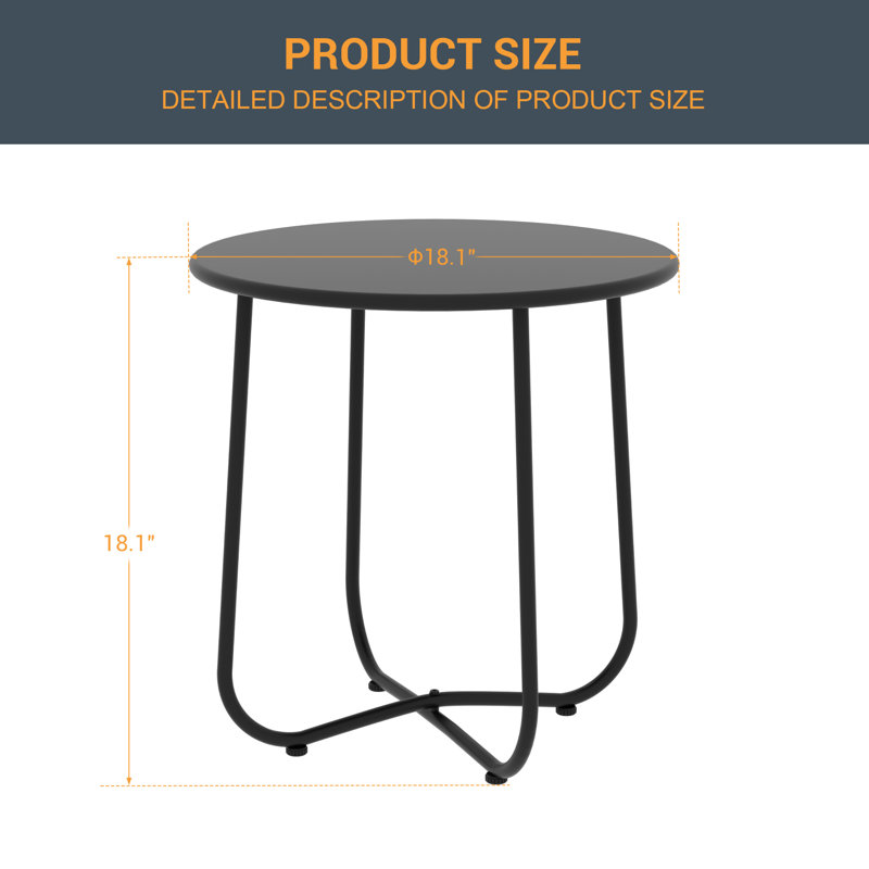 Table d'appoint ronde 18,1 po, Noir, noir, noir, noir