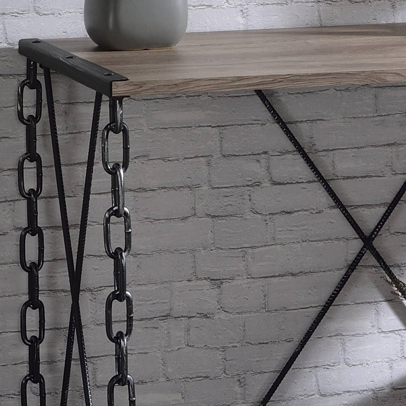 Rustic Oak & Antique Black Finish Console Table