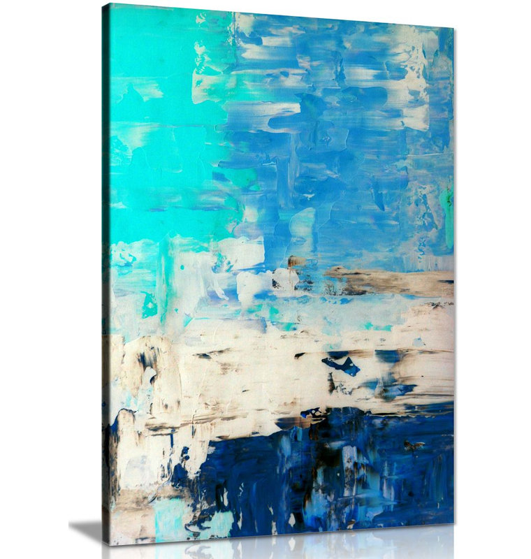 Turquoise Blue Abstract - Wrapped Canvas Painting, 91cm H x 61cm W