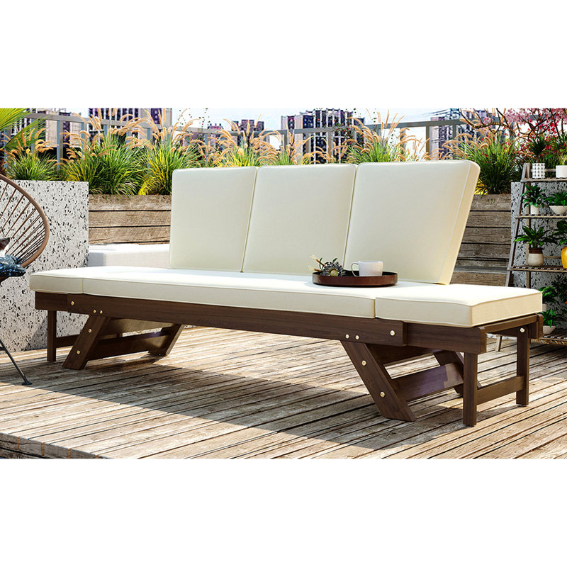 Lit de jour de patio en bois franc avec structure et coussins durables - pour l'extérieur