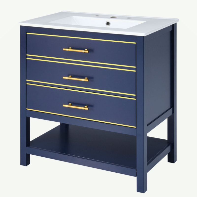 Armoire de meuble-lavabo moderne 30 pouces avec deux tiroirs Openstorge, Bleu