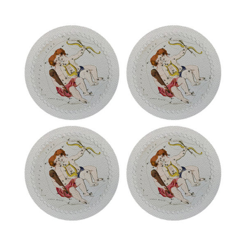 Zodiac Gemini Vegan Leather Round Pebble Placemat, White