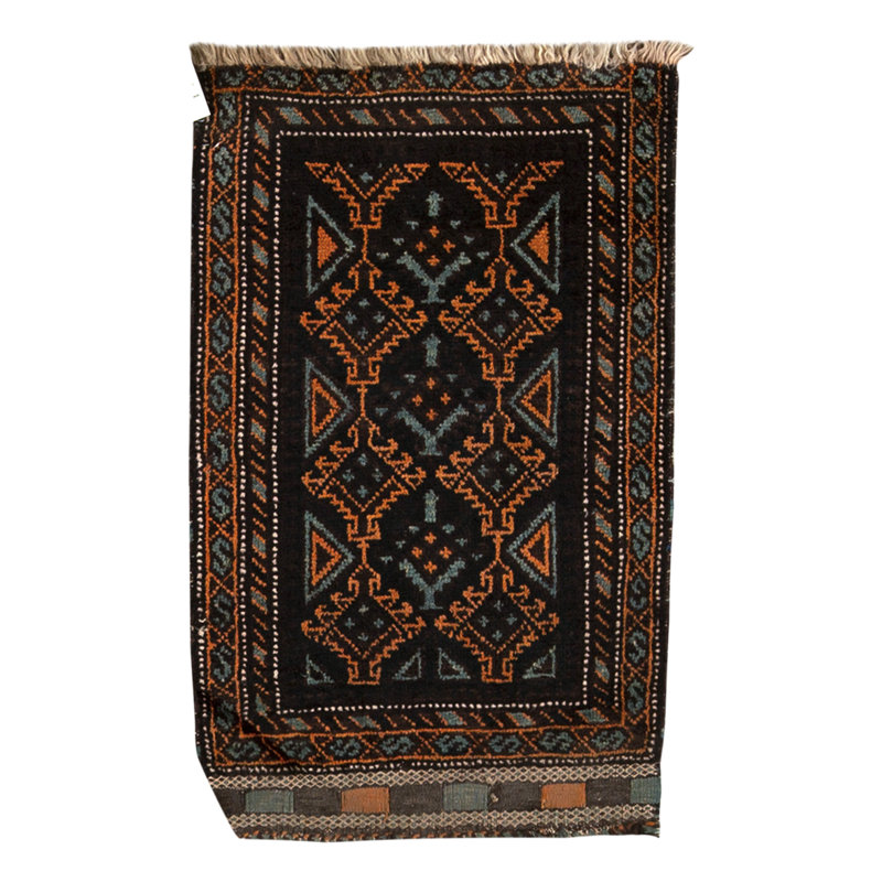 Hand-Knotted High-Quality Orange, Black, and Blue Area Rug