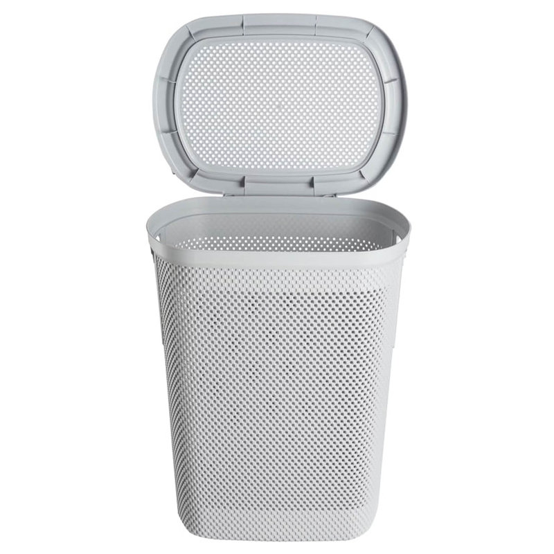 Hinged Lid Laundry Hamper Air-Permeable, Grey