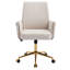 Chaise de bureau blanche à dossier moyen avec velours côtelé, dossier ergonomique et base dorée stable avec velours côtelé pour l'équilibre