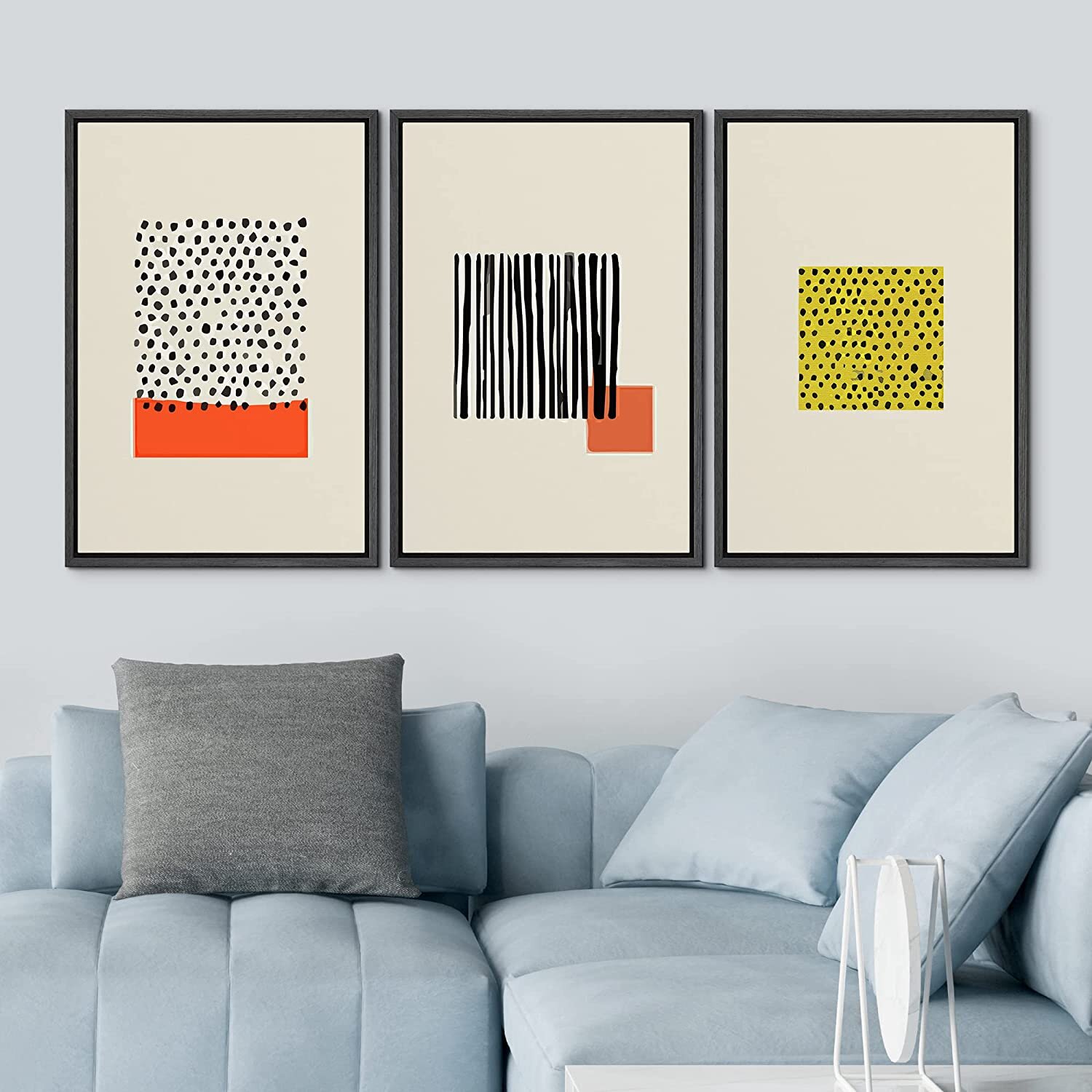 Framed Abstract Wall Art Canvas Set Lines Pictures Modern Mid Century Boho  Wall Decor Minimalist Abstract Black Stroke Lines Canvas Painting Artwork