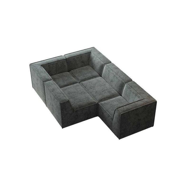 Karr 5-Seater L-Shape Boneless Compression Modular Sofa, Green Chenille
