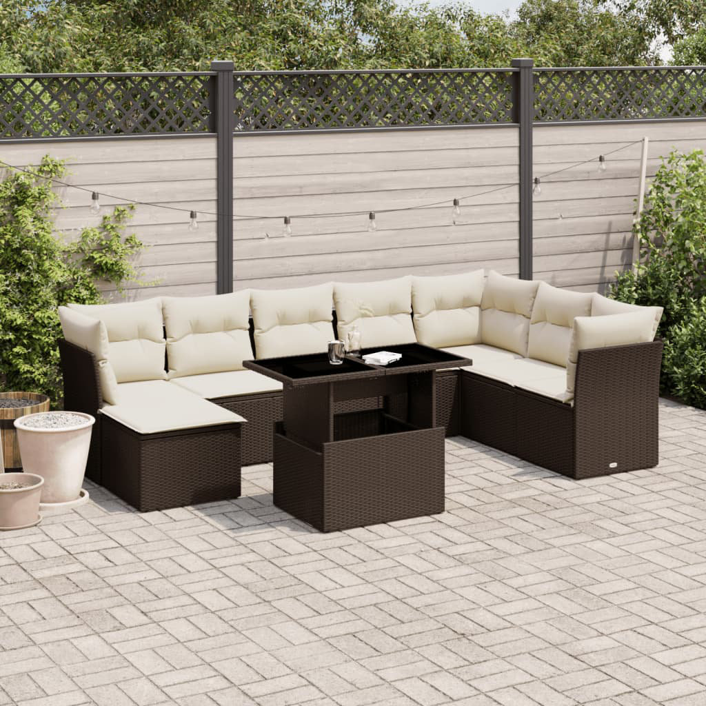 Vidaxl 9-Tlg. Garten-Sofagarnitur Mit Kissen Schwarz Poly Rattan