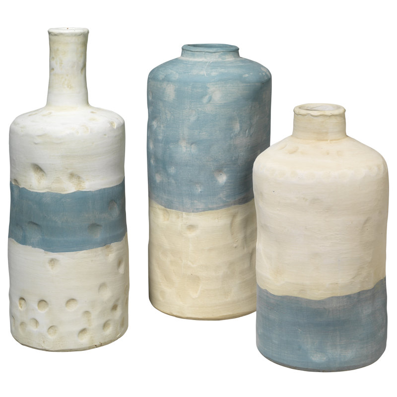 Handcrafted Blue and White Ceramic Table Vases, Set of 3