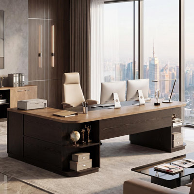 86.6-Inch L-Shaped Executive Desk, Extra Large Computer Desk with Drawers & Storage Cabinet,