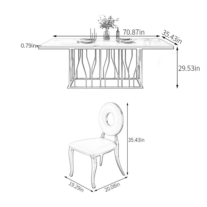 Ensemble repas pour 6 personnes, H 29,53 po x L 70,87 po x l 35,43 po