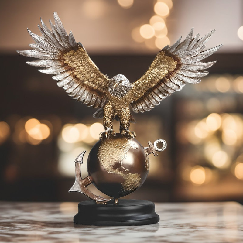 13"H Eagle on Globe Figurine