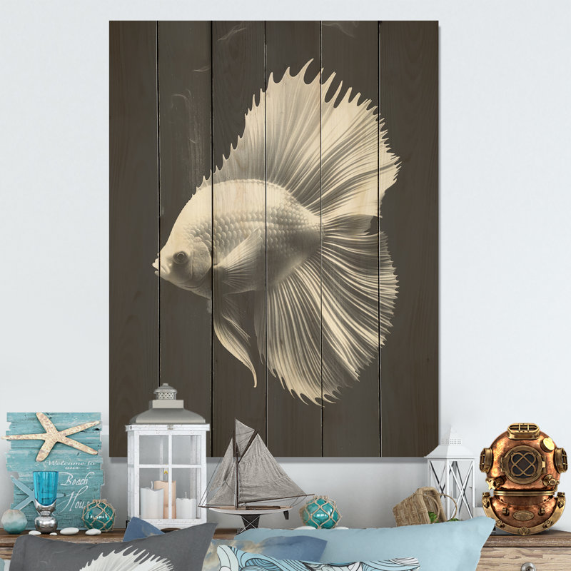 Golden Glint and Graphite A Butterflyfiish - Art mural en bois poisson-papillon sur bois de pin naturel, H 20 po x l 10 po