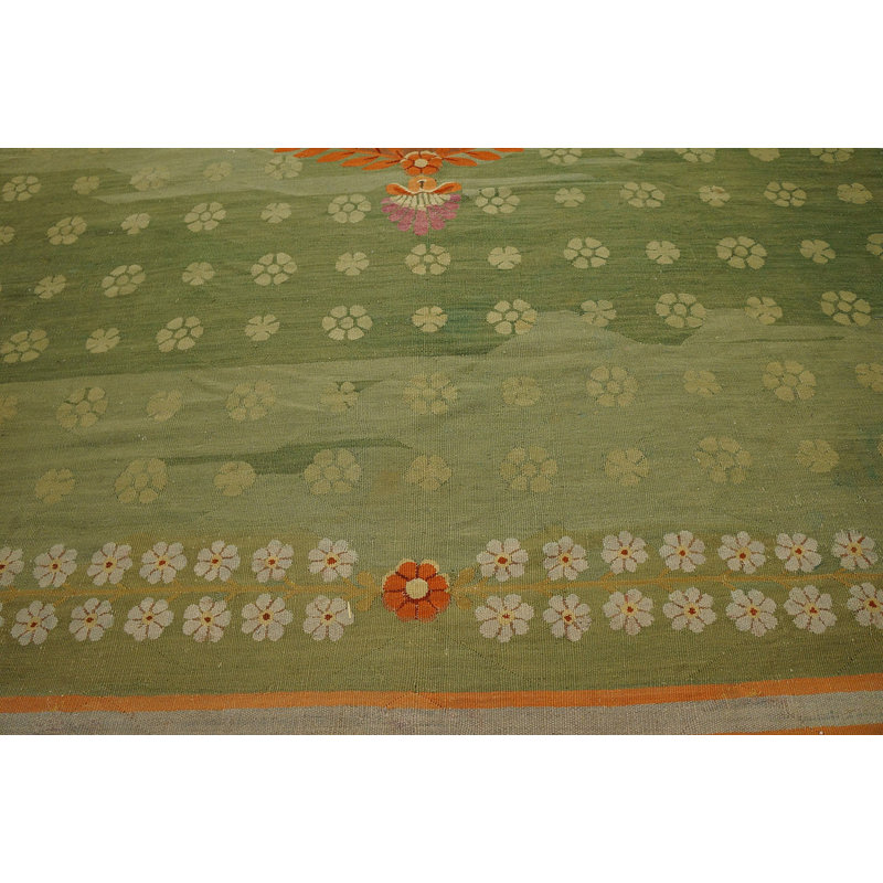 Tapis antique grand médaillon antique à tissage plat Aubusson
