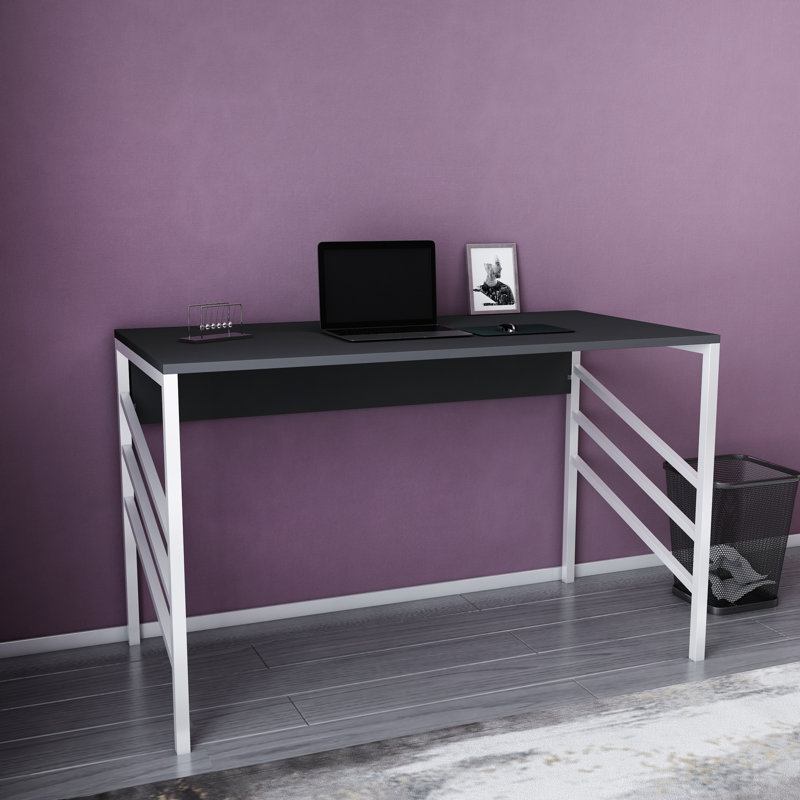 Metal Base Writing Desk, Black/White