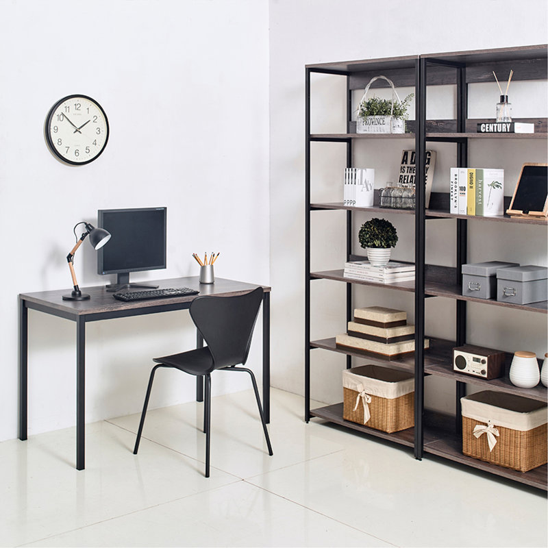 Bureau d'ordinateur contemporain en bois et métal noir et gris rustique