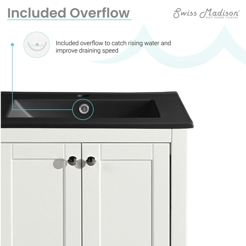 Cannes 24 po Meuble-lavabo blanc avec comptoir en céramique noir