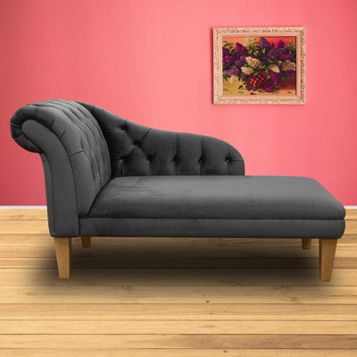 Grey Velvet Buttoned Chaise Longue