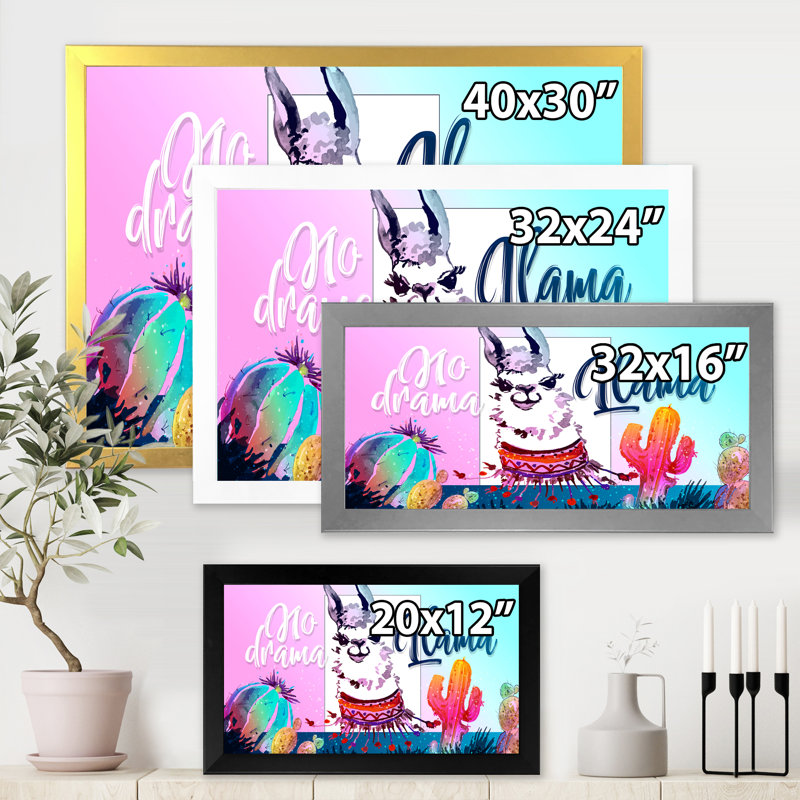 No Drama Llama - Photographie sur toile, H 16 po x l 32 po x P 1,5 po, Toile avec cadre noir