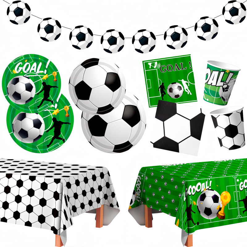 Fournitures de décorations de fête de soccer, ensemble de vaisselle d'anniversaire de soccer 106 pièces