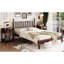 Grand lit plateforme en bois avec tête de lit en forme de gourde, lit plateforme de style rétro avec support en lattes de bois, noyer