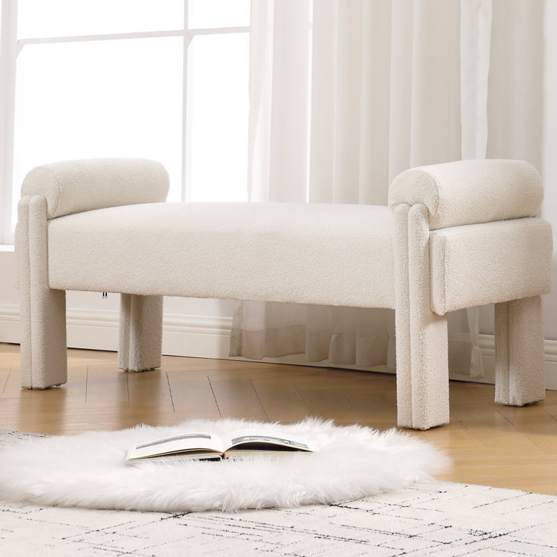 54"W Modern Upholstered Polyester Fiber Bench, White