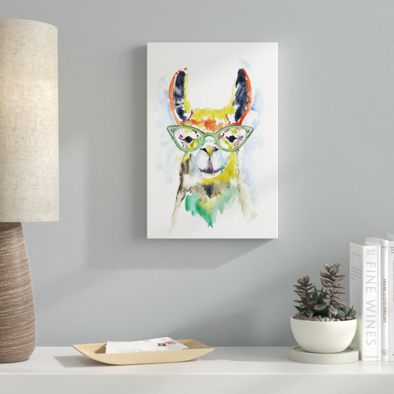 «Smarty-Pants Llama», peinture sur toile, H 18 po x l 12 po
