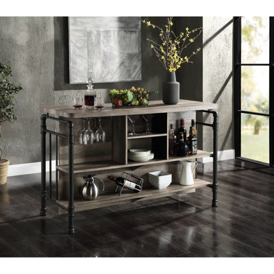 24.45 In. Deep Counter Height Table In Gray And Oak With Shelves Antique & Sandy Table, 6 Package Drawer