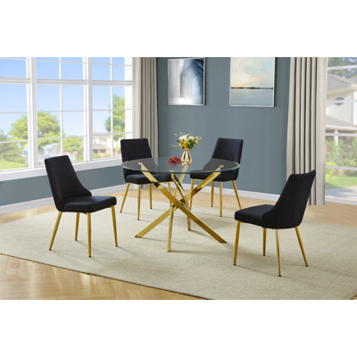 Ensemble de salle à manger rond en verre avec 4 chaises d'appoint en velours