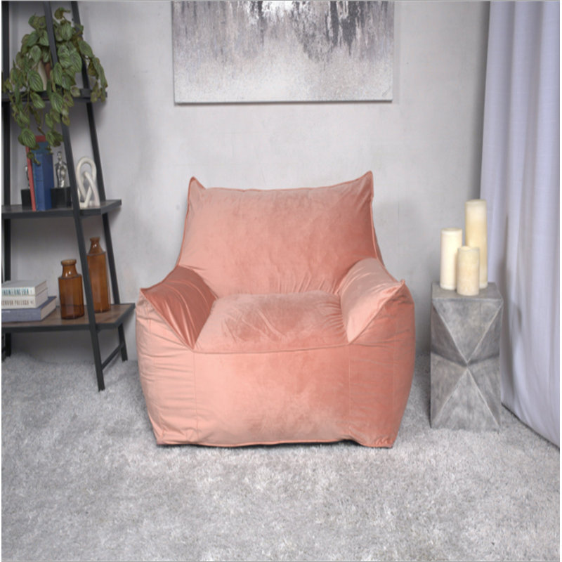 Fauteuil à billes avec accoudoirs en velours Allea, rose, Velours rose, H 30 po x l 40 po x P 40 po