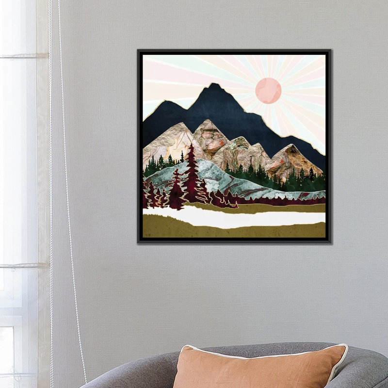 Retro Autumn Vista - impression d'art graphique, 26" H x 26" W x 1.5" D, Toile avec cadre noir, Aucun mat
