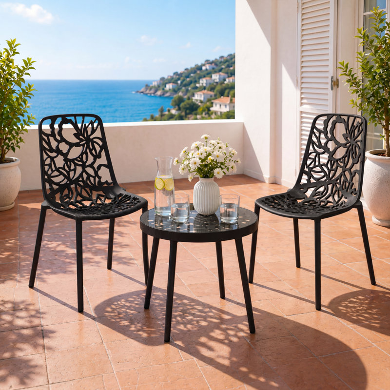 Chaises de salle à manger d'extérieur en aluminium Rabia, chaise d'appoint à découpes florales modernes pour patio, jardin et balcon, meubles de salle à manger empilables en métal, résistant à la rouille et aux rayons UV, entièrement assemblé
