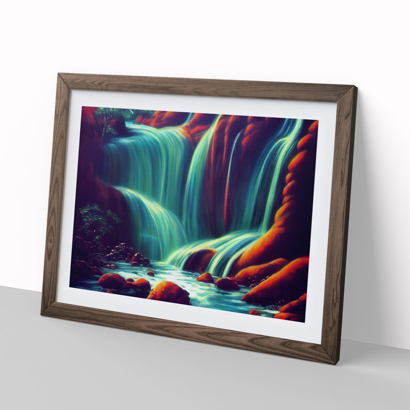 Desirable Waterfall - Single Picture Frame Print, 46cm H x 64cm W x 2cm D, Walnut