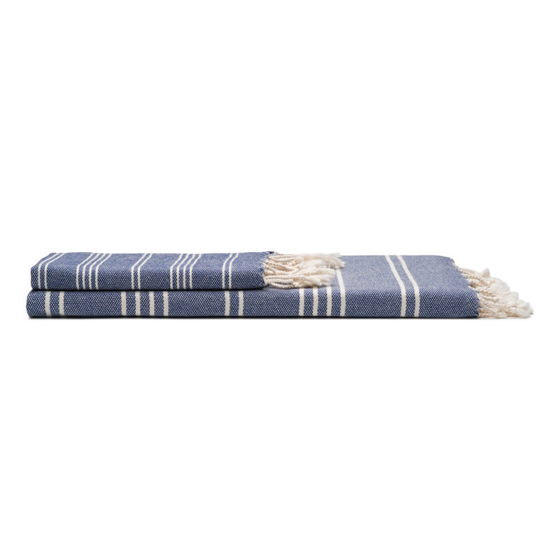 Essuie-mains Essential en coton turc à rayures (ensemble de 2), Navy