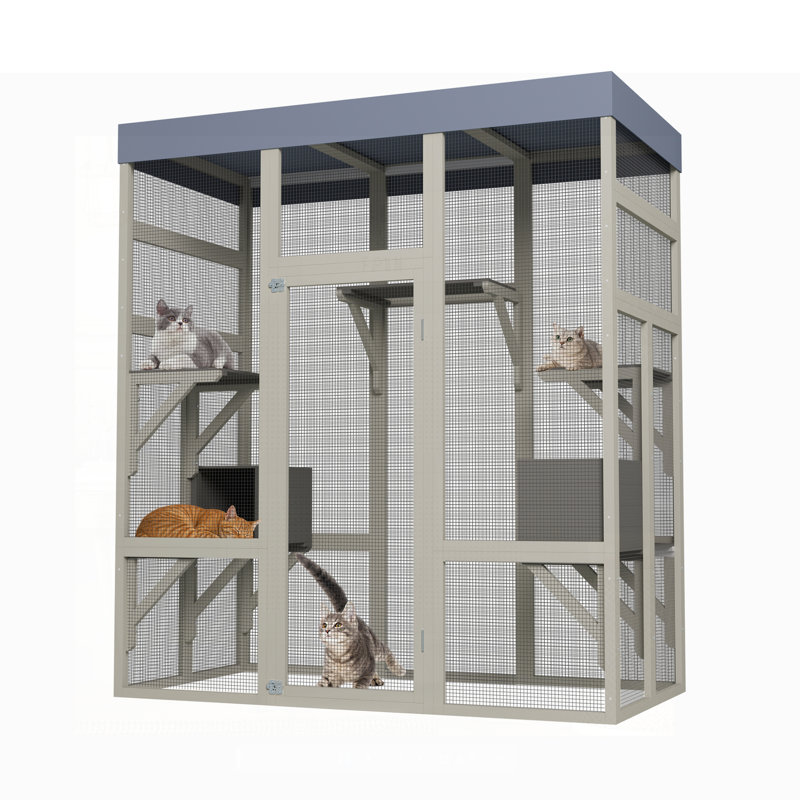 Enceinte d'extérieur en bois pour animaux de compagnie avec dessus imperméable, cage spacieuse et sécurisée pour jacere et petits animaux, 2 boîtes