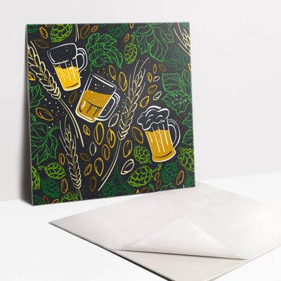 Self Adhesive Vinyl Splashback Tiles Sticker Peel Stick set 9 pieces 30x30 cm Cartoon hop cones
