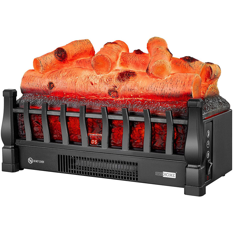 Electric Fireplace Log Set Heater with Glowing Ember Bed and Remote Controller, Black