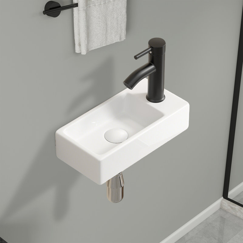 Lavabo mural / vasque rectangulaire en céramique 14,17 po x 7,09 po pour petite salle de bain 