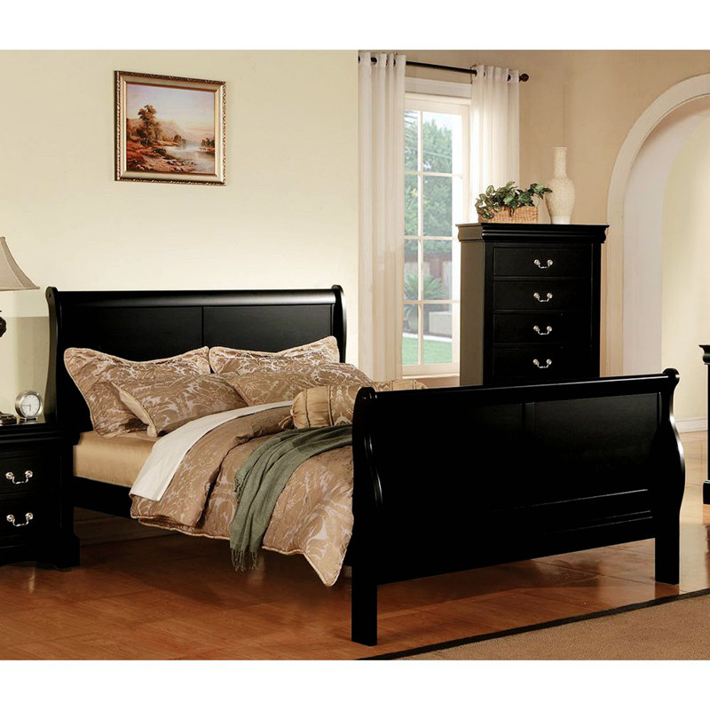 Dubin Low Profile Sleigh Standard Bed,bed frame,platform bed Clearance between Floor & Rail: 10", King, Black