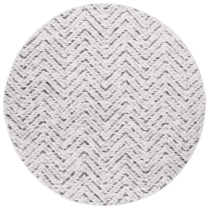 Bethlyn Chevron Ivory/Charcoal Area Rug, Round 4'