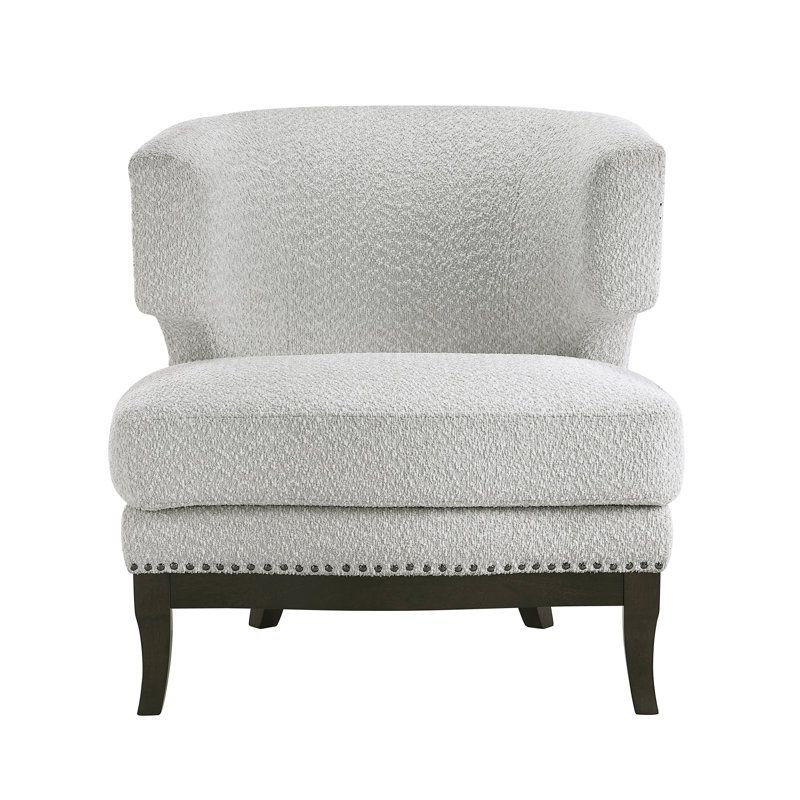 Fauteuil décoratif contemporain en tissu bouclé gris avec garniture cloutée et contreplaqué