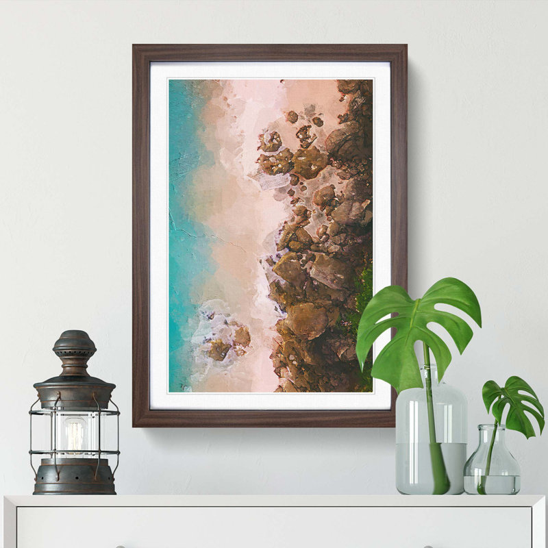 Beach Lines - Single Picture Frame Painting, 33cm H x 24cm W x 2cm D, Walnut Framed